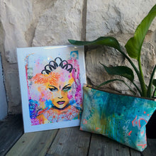 Load image into Gallery viewer, Hand-painted fine art handbags by Martice Smith. Fine art abstract painting of black goddess with flowers. 